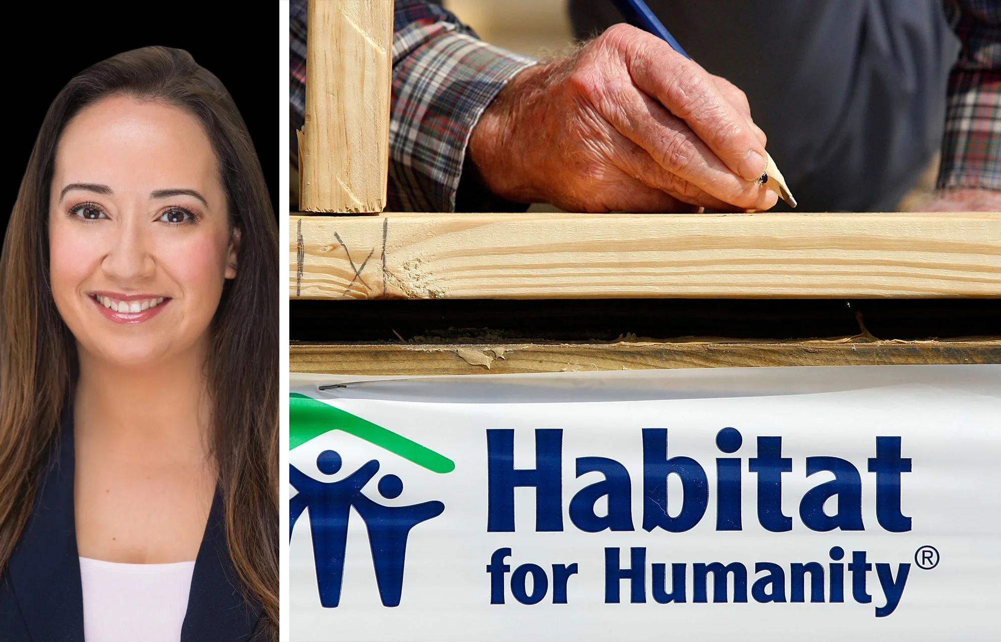 Habitat for Humanity New York City and Westchester County CEO Sabrina Lippman and a home being built by Habitat for Humanity.