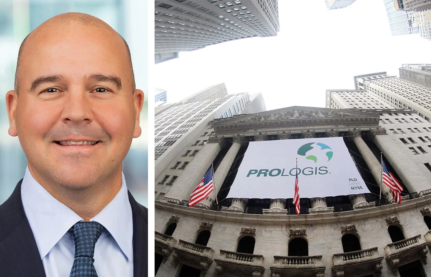 CEO Dan Letter and Prologis' logo on the New York Stock Exchange.